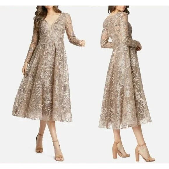 Mac Duggal 20286 Embellished Gown Plunge V-neck‎ Long Sleeve Midi Dress 10 $598 - Picture 2 of 7